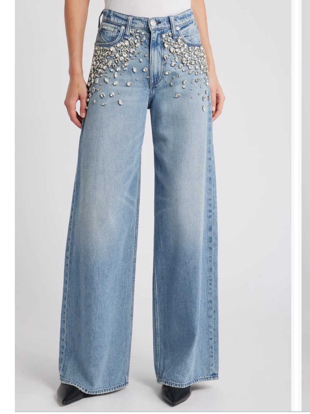 Rag & Bone Featherweight Sofie Bedazzled High Waist Wide Leg Jeans